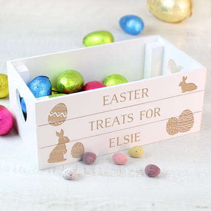 Easter Wooden Crate Personalised White Easter Bunny Design