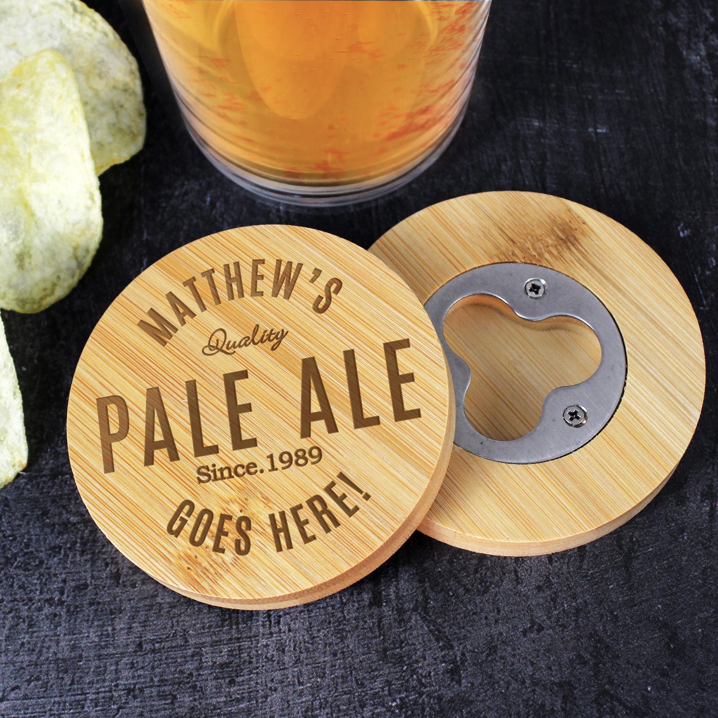 Personalised Bamboo Bottle Opener Coaster