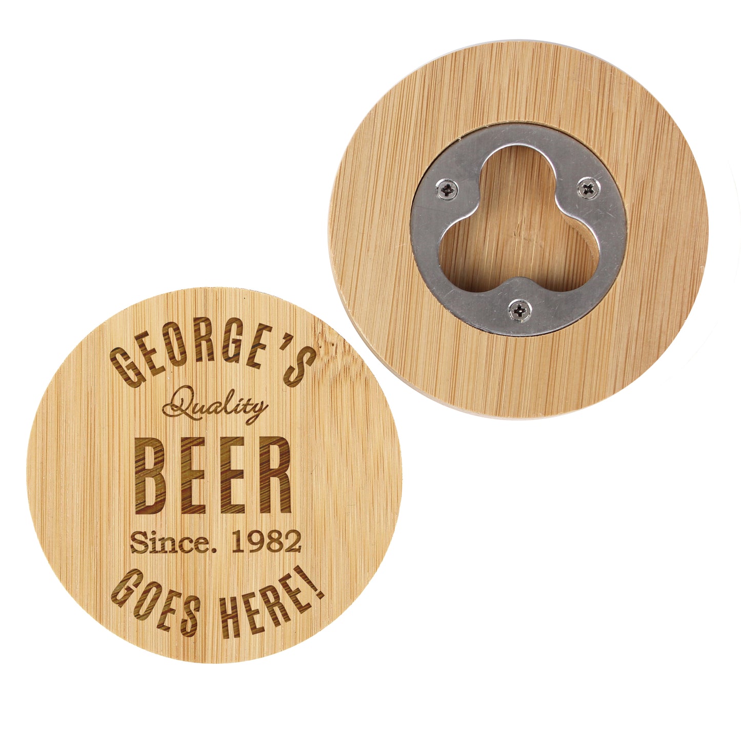 Personalised Bamboo Bottle Opener Coaster