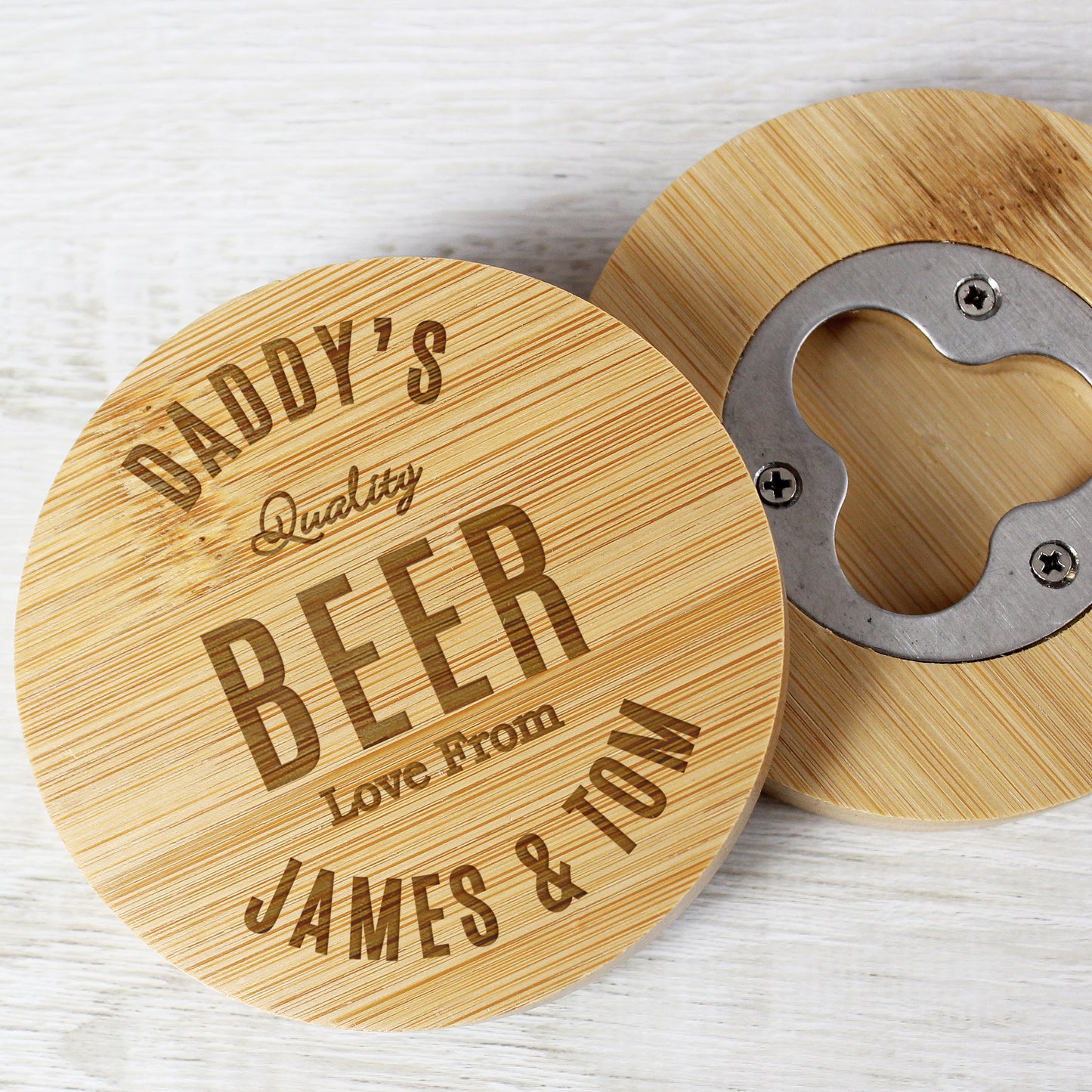 Personalised Bamboo Bottle Opener Coaster