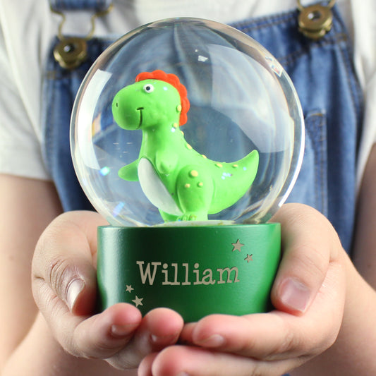 Personalised Dinosaur Glitter Snow Globe 10cm