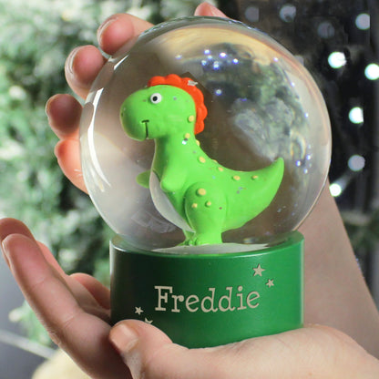 Personalised Dinosaur Glitter Snow Globe 10cm