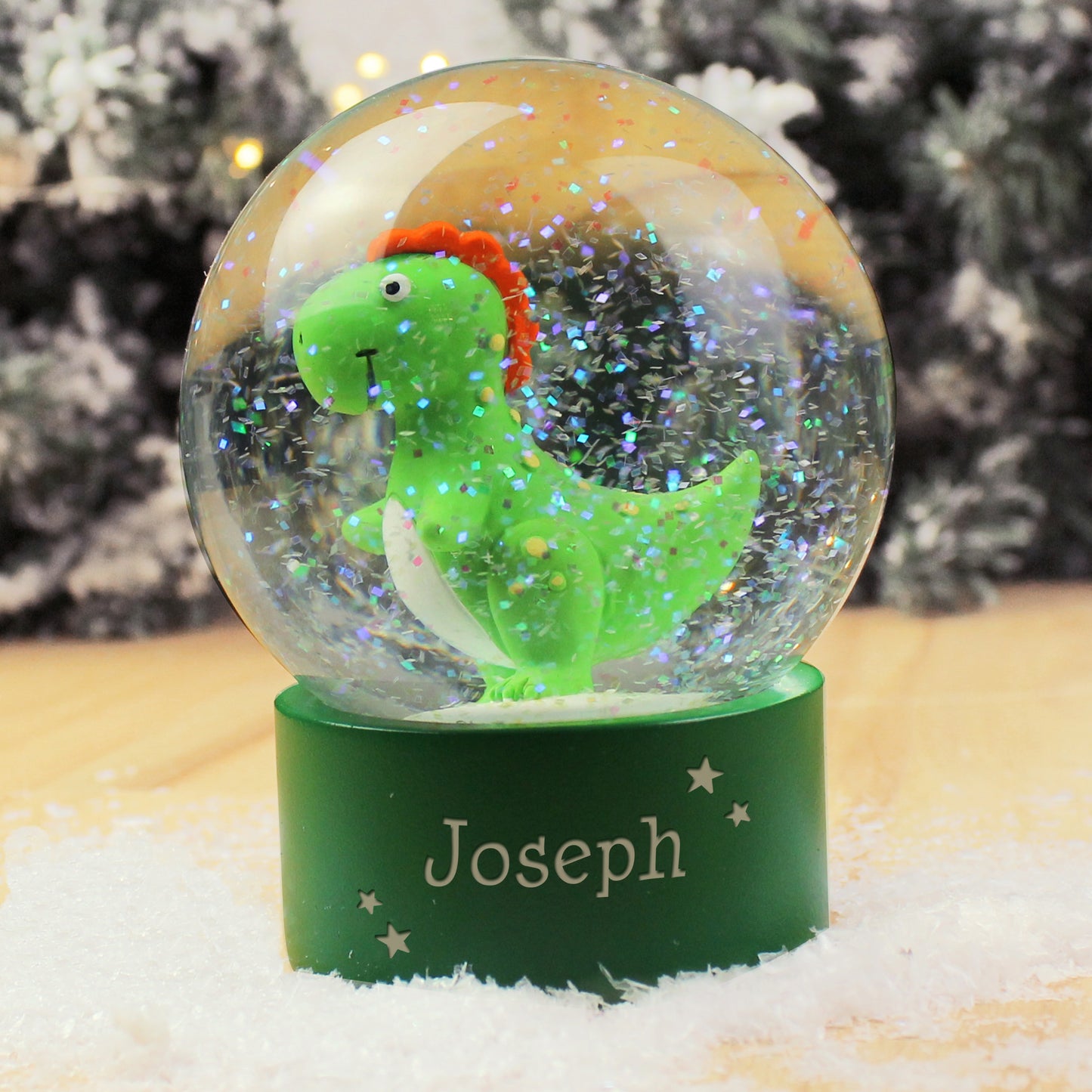 Personalised Dinosaur Glitter Snow Globe 10cm