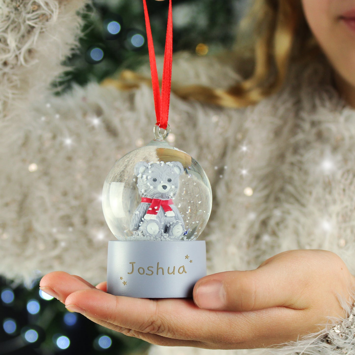 Personalised Teddy Bear Glitter Snow Globe Tree Decoration