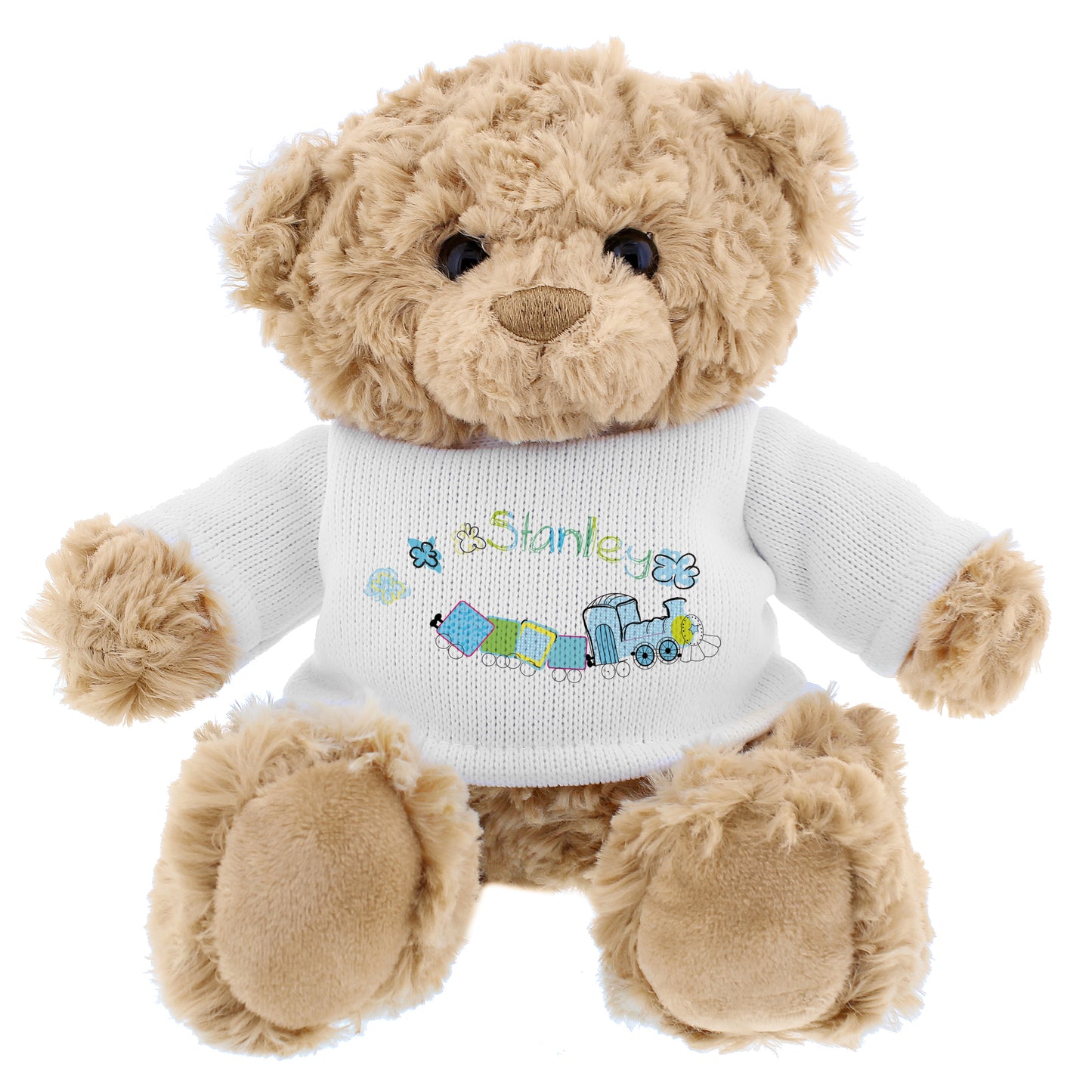 Personalised Patchwork Train Teddy Bear Newborn Gift