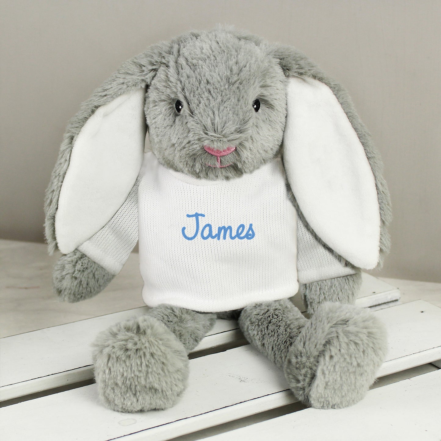 Personalised Blue Sitting Bunny Rabbit 16cm