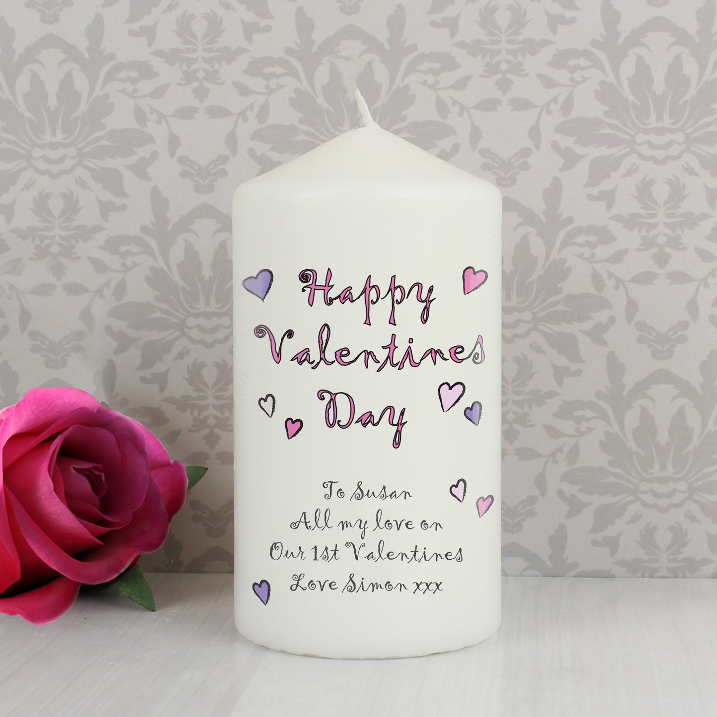 Personalised Happy Valentines Day Pillar Candle
