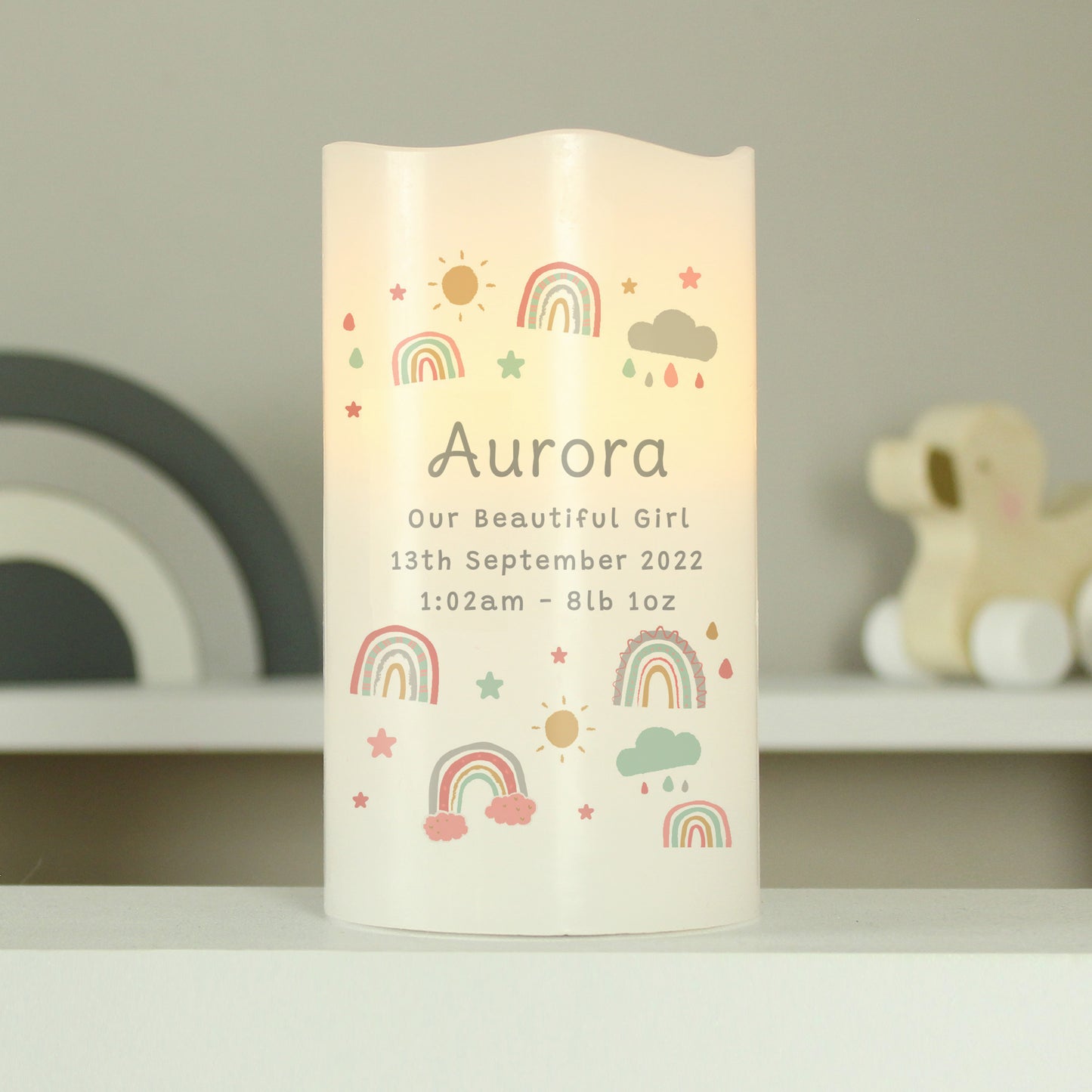 Personalised Rainbow Nightlight LED Candle 13cm