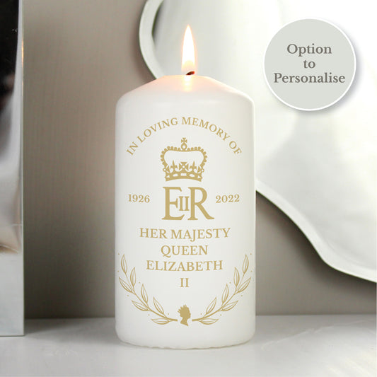 Personalised Queens Commemorative Wreath Pillar Candle