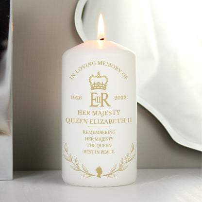Personalised Queens Commemorative Wreath Pillar Candle