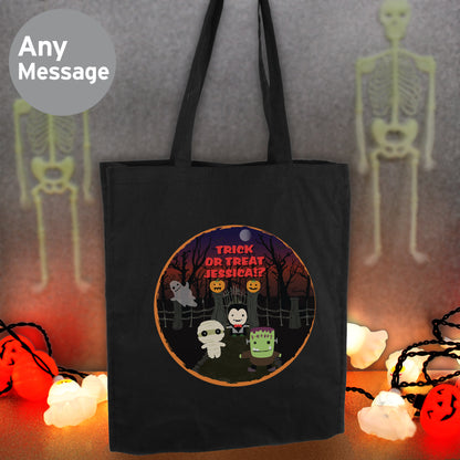 Personalised Halloween Black Cotton Bag 41cm