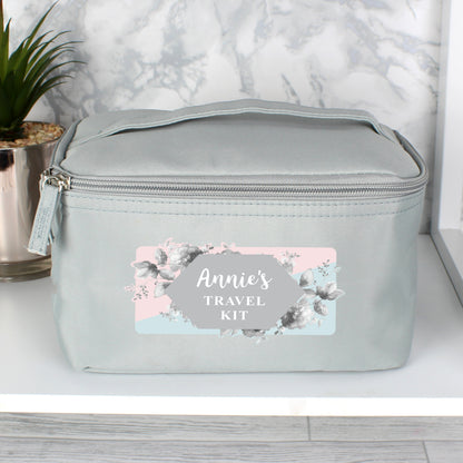 Personalised Floral Grey Vanity bag