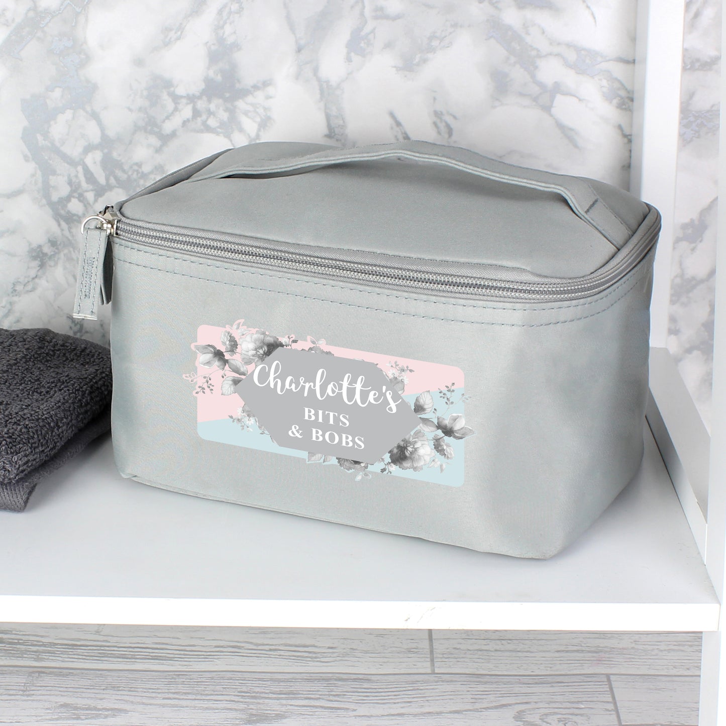 Personalised Floral Grey Vanity bag