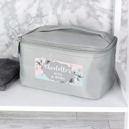 Personalised Floral Grey Vanity bag