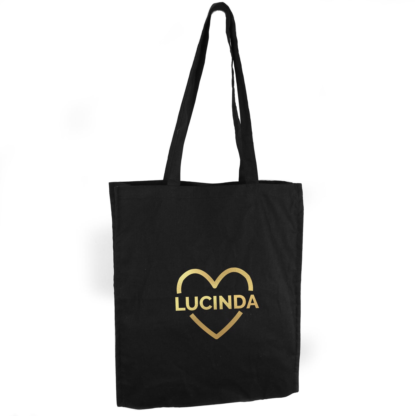 Cotton Bag Personalised Gold Heart Black 41cm