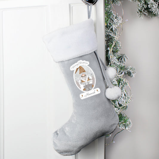 Personalised Christmas Gonk Silver Grey Stocking 50cm