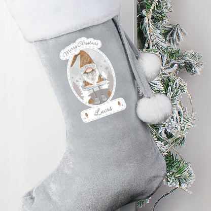 Personalised Christmas Gonk Silver Grey Stocking 50cm