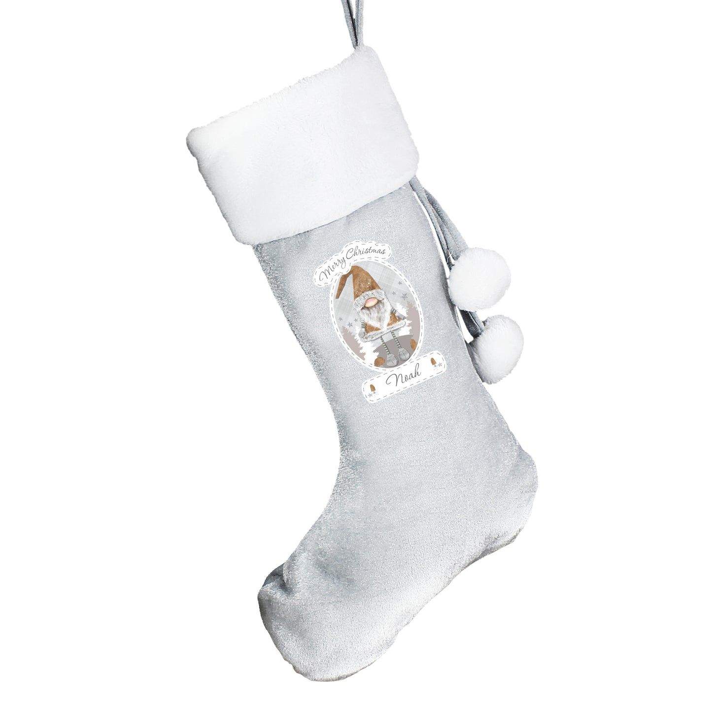 Personalised Christmas Gonk Silver Grey Stocking 50cm