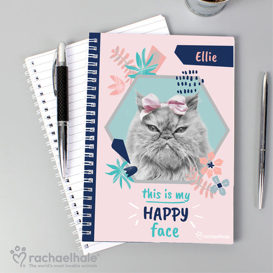 Personalised Rachael Hale 'Happy Face' Cat A5 Notebook