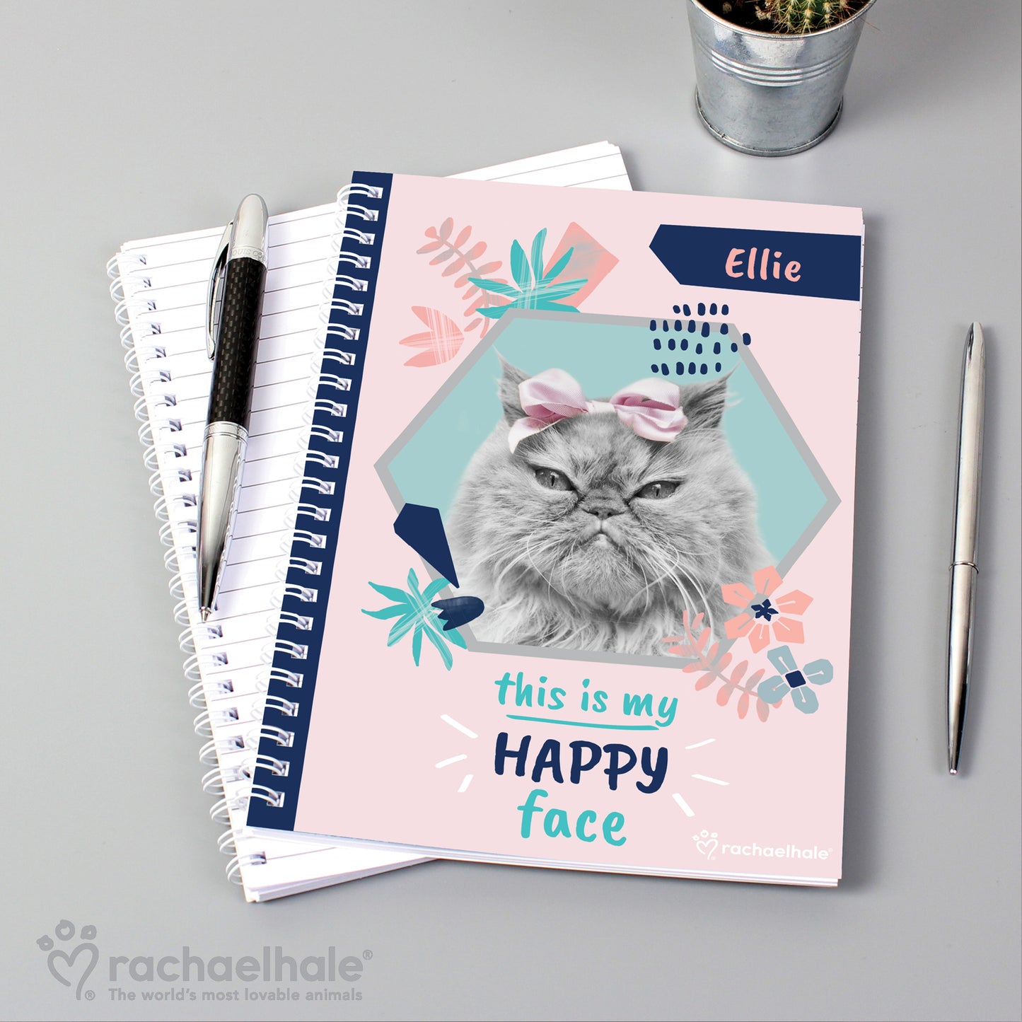 Personalised Rachael Hale 'Happy Face' Cat A5 Notebook