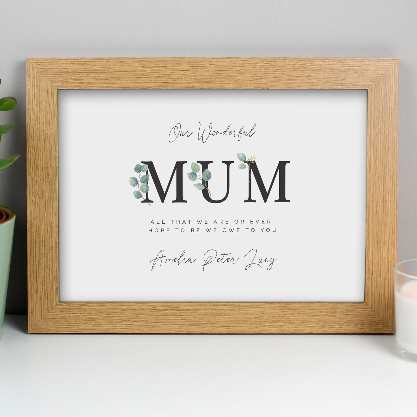 Oak Framed Print Personalised Botanical Mum A4