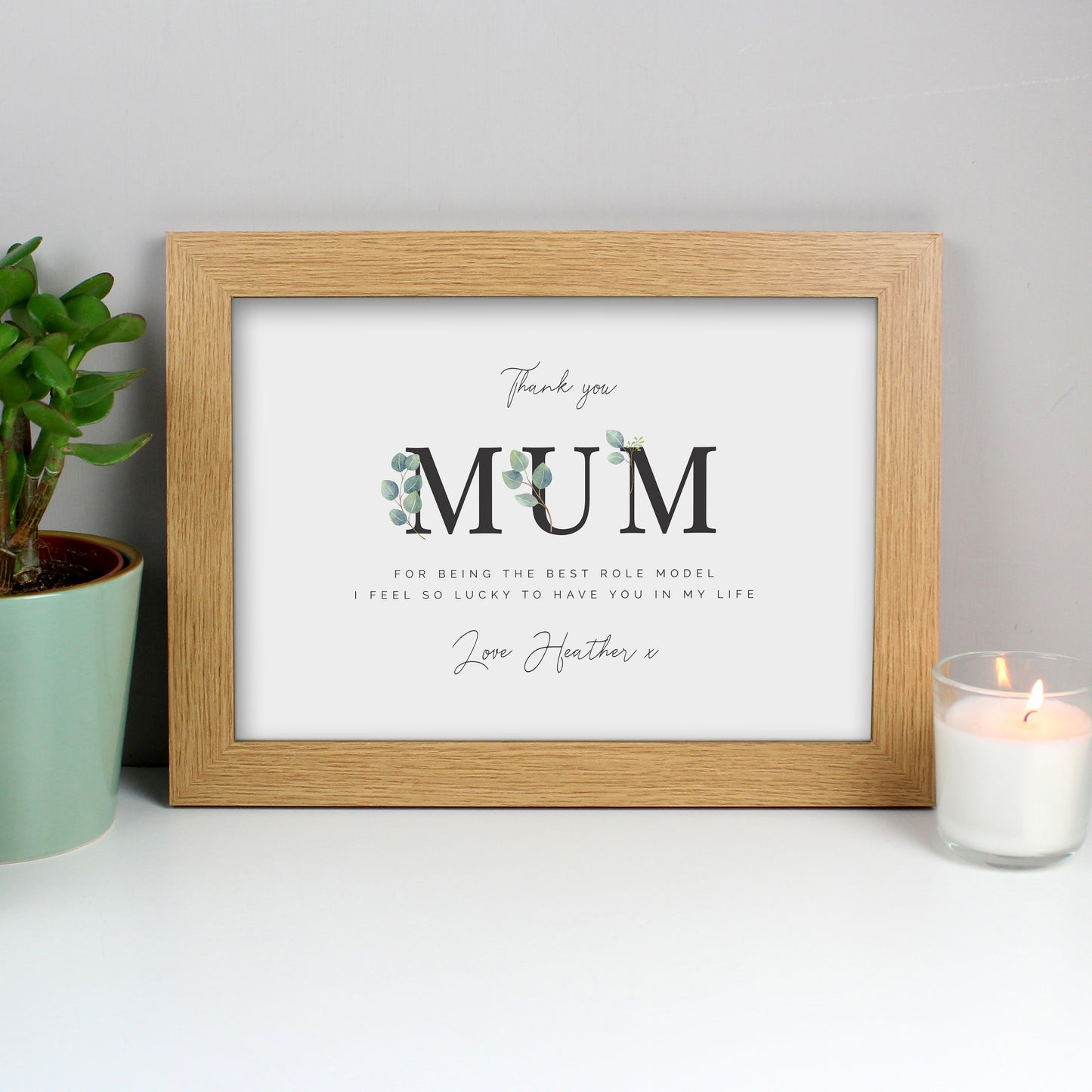 Oak Framed Print Personalised Botanical Mum A4