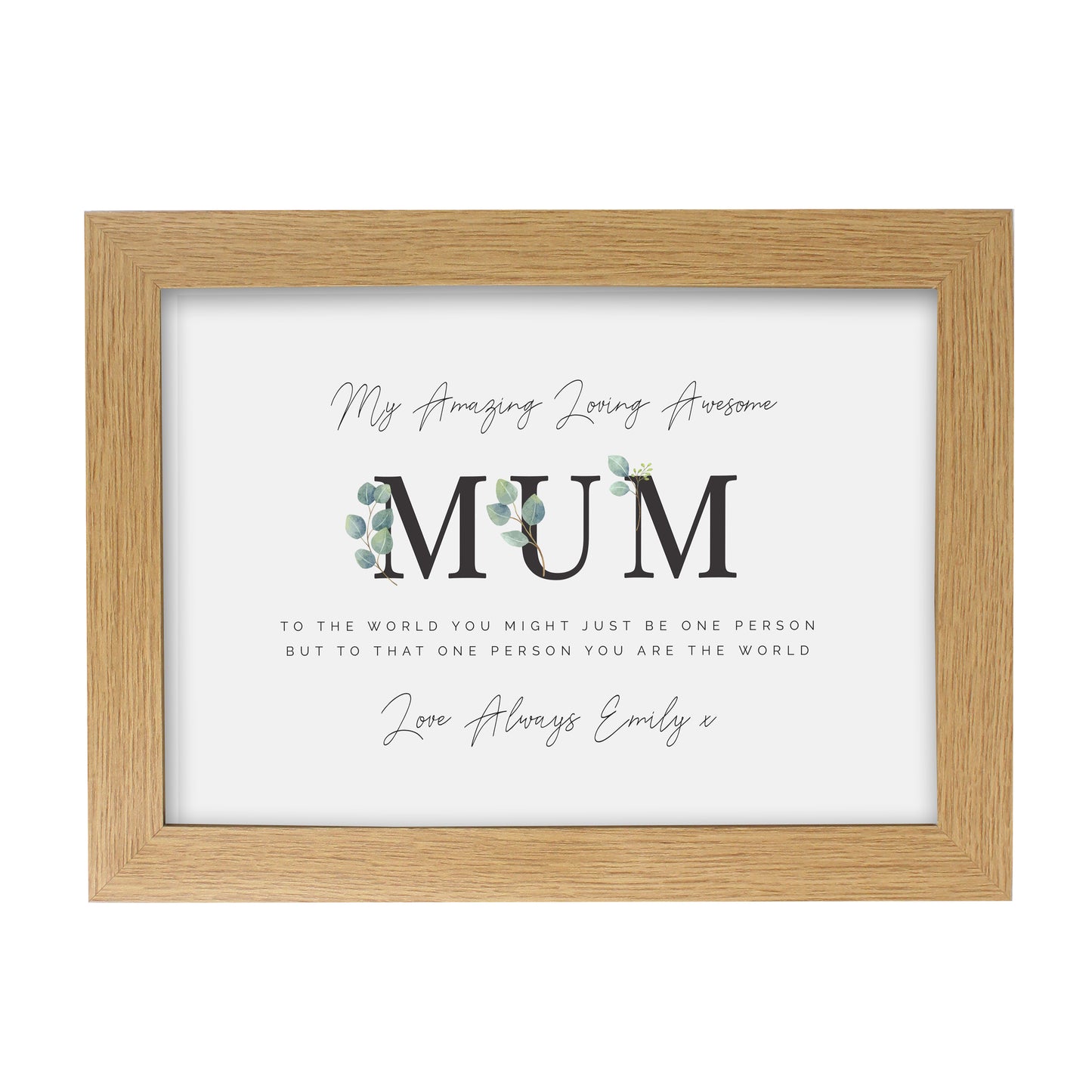 Oak Framed Print Personalised Botanical Mum A4