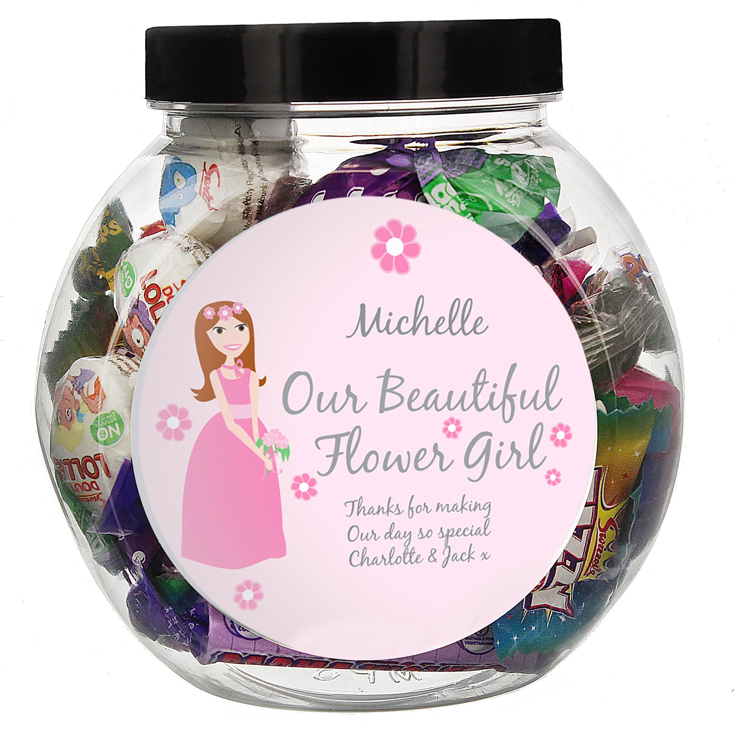 Personalised Fabulous Flowergirl Sweet Jar 11cm 250g