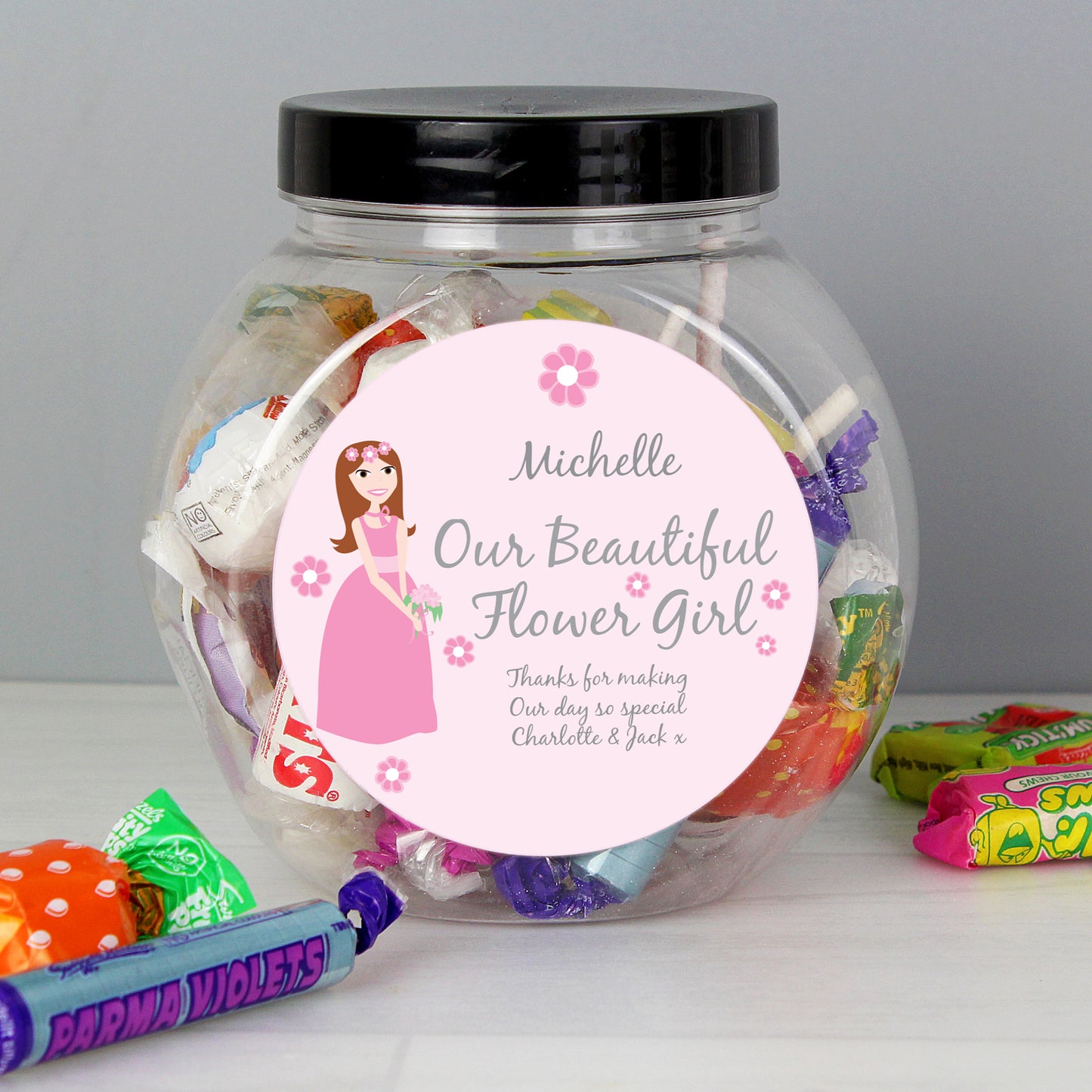 Personalised Fabulous Flowergirl Sweet Jar 11cm 250g