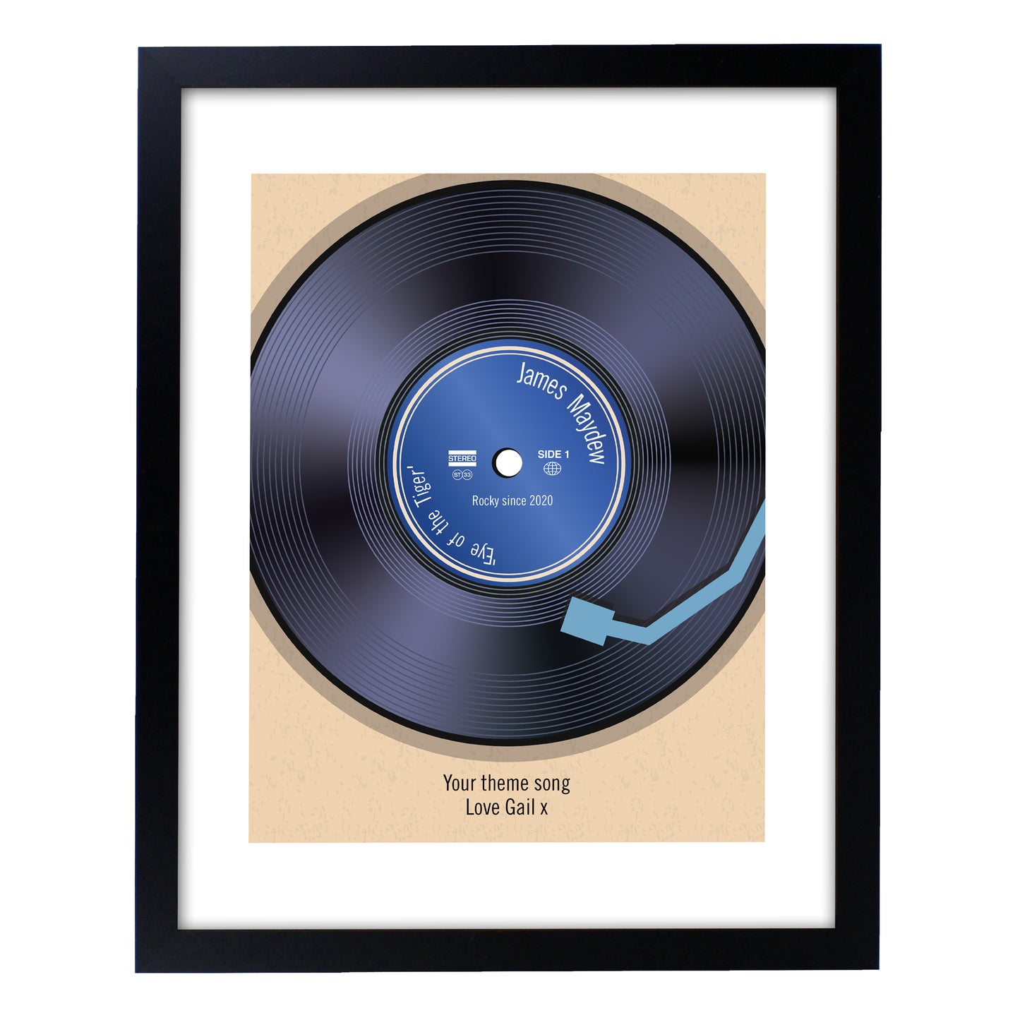 Personalised Retro Vinyl Black Framed Print