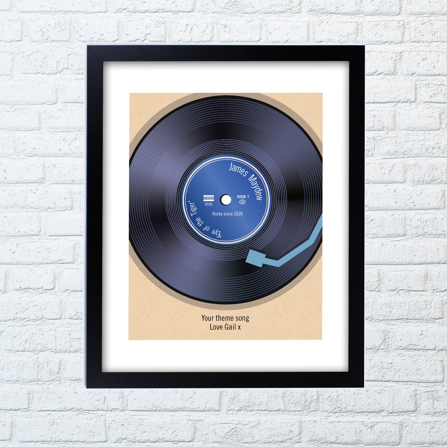 Personalised Retro Vinyl Black Framed Print