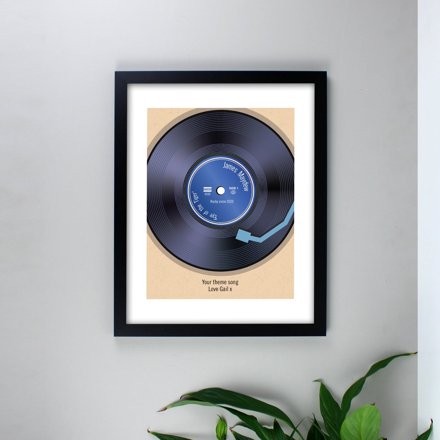 Personalised Retro Vinyl Black Framed Print