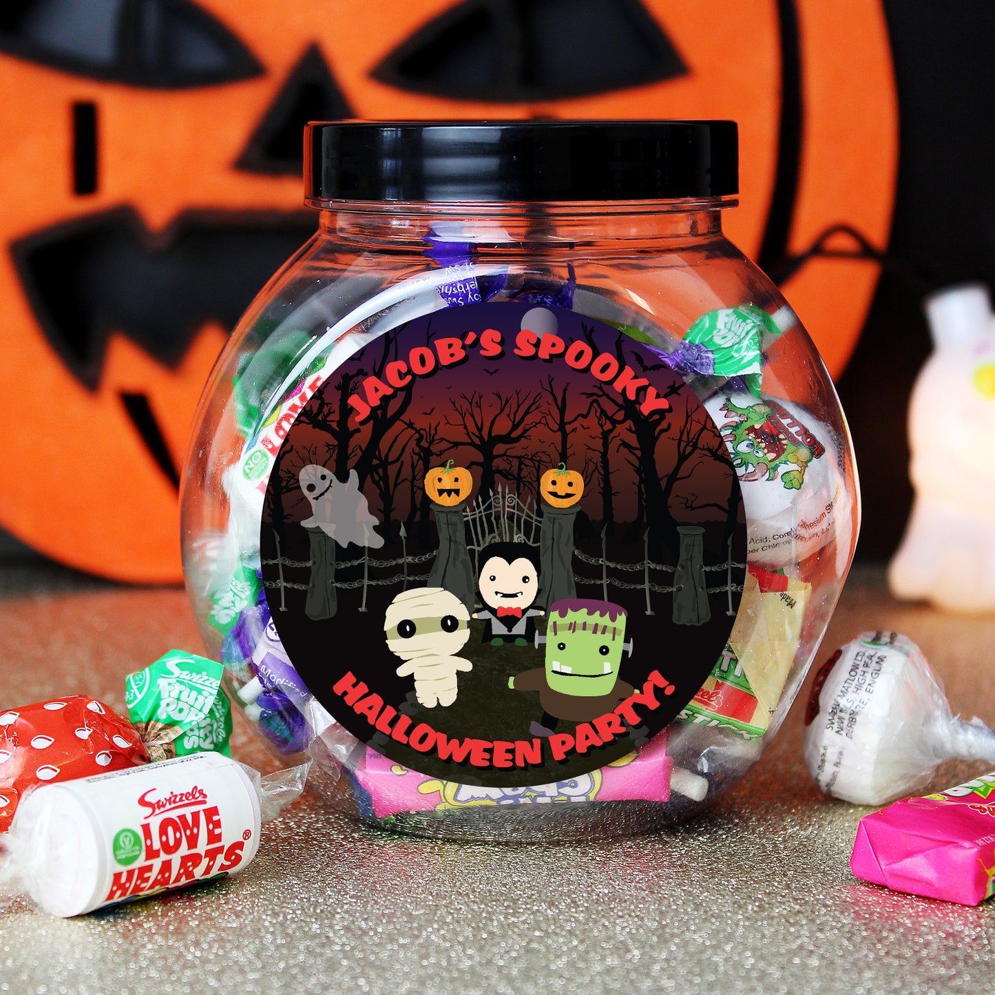 Personalised Halloween Sweet Jar 11cm 250g