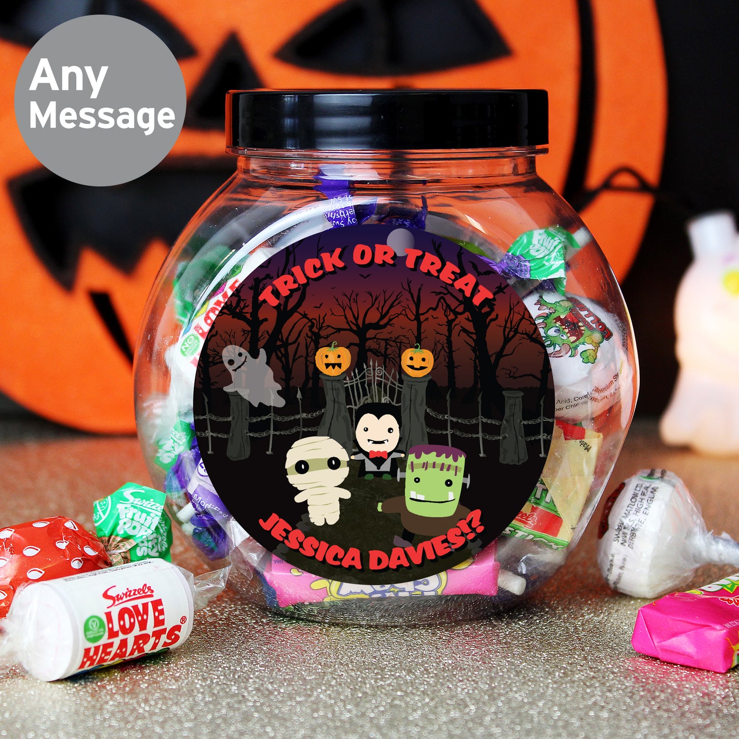 Personalised Halloween Sweet Jar 11cm 250g