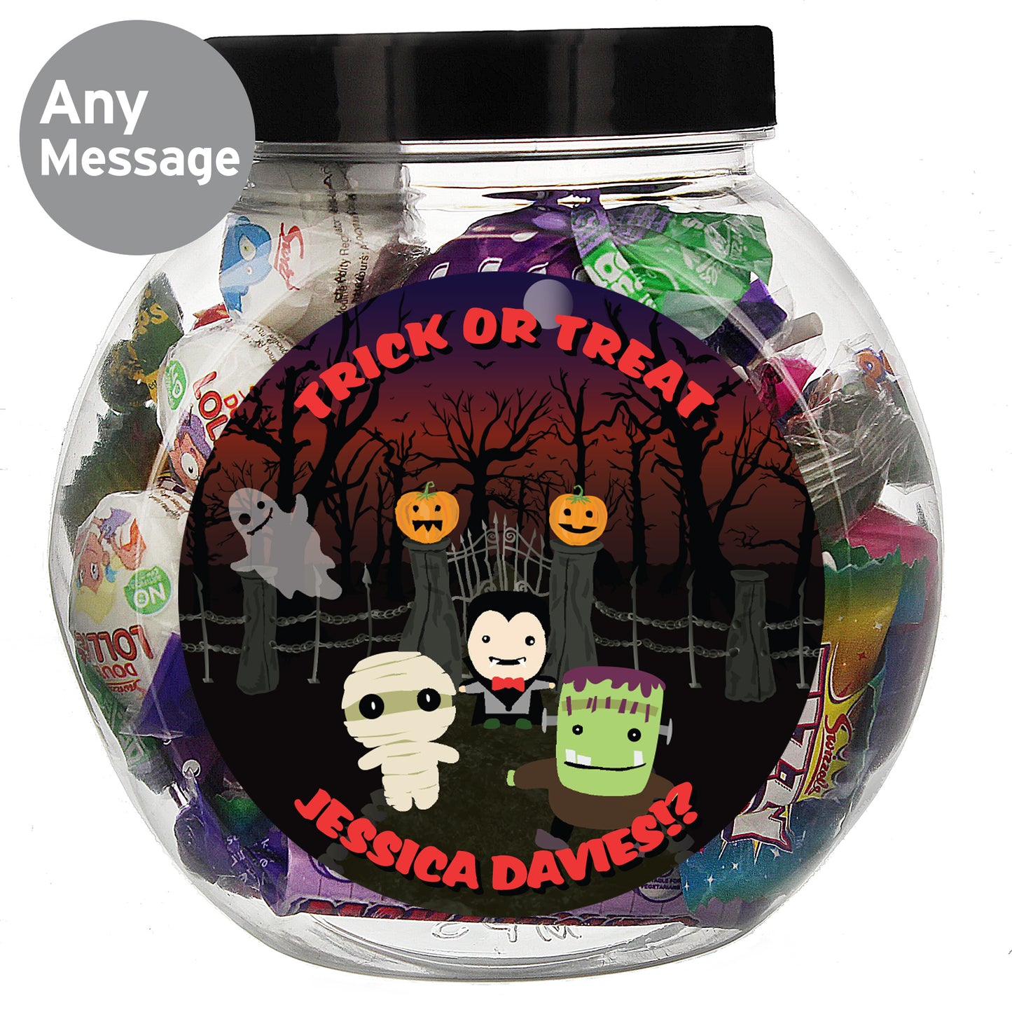 Personalised Halloween Sweet Jar 11cm 250g