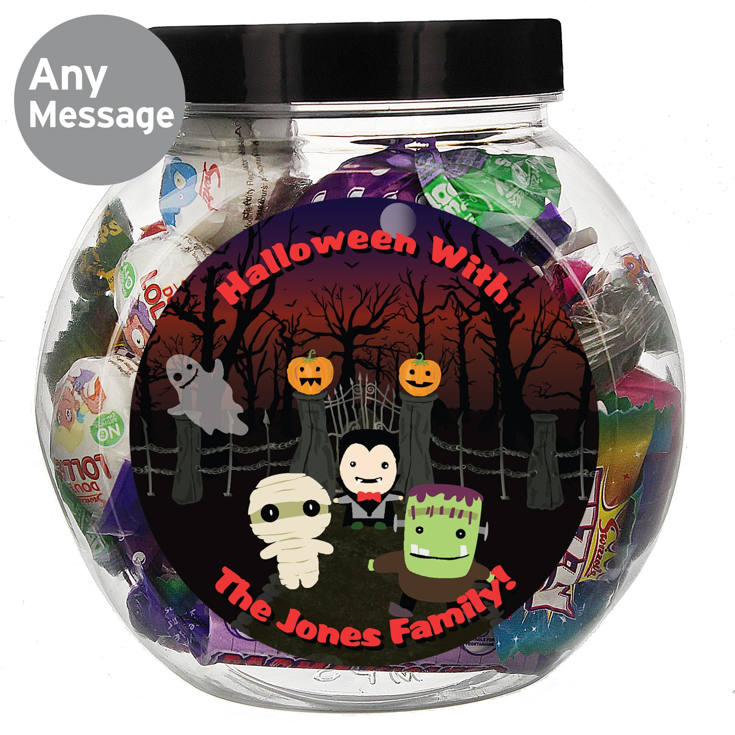 Personalised Halloween Sweet Jar 11cm 250g