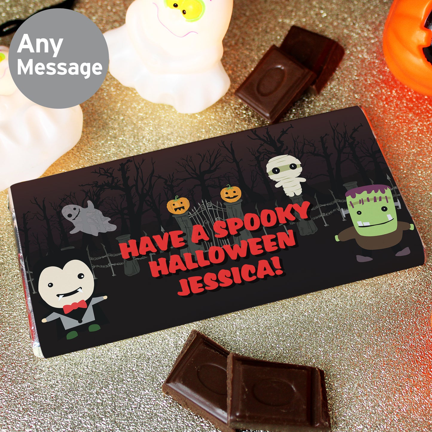 Personalised Halloween Milk Chocolate Bar 100g