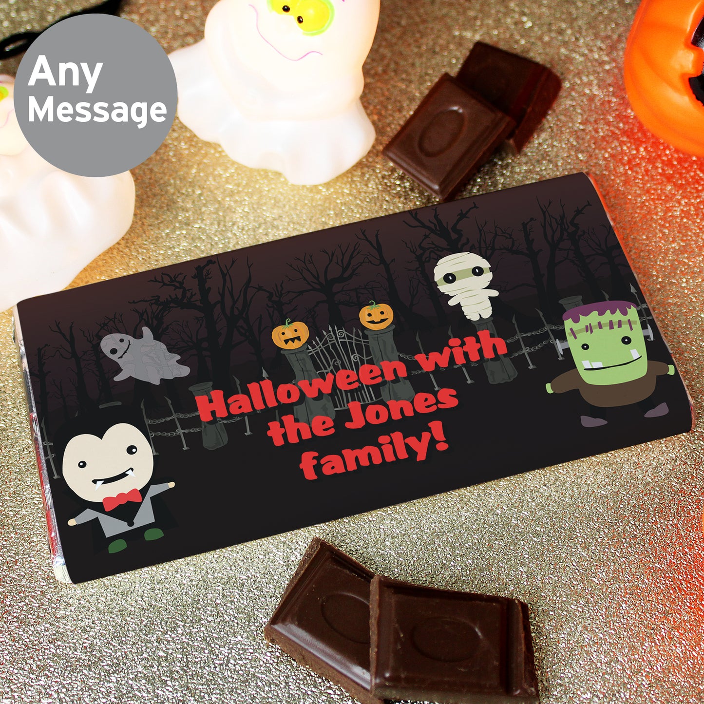 Personalised Halloween Milk Chocolate Bar 100g
