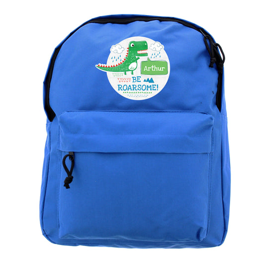 Personalised Blue 'Be Roarsome' Dinosaur Backpack