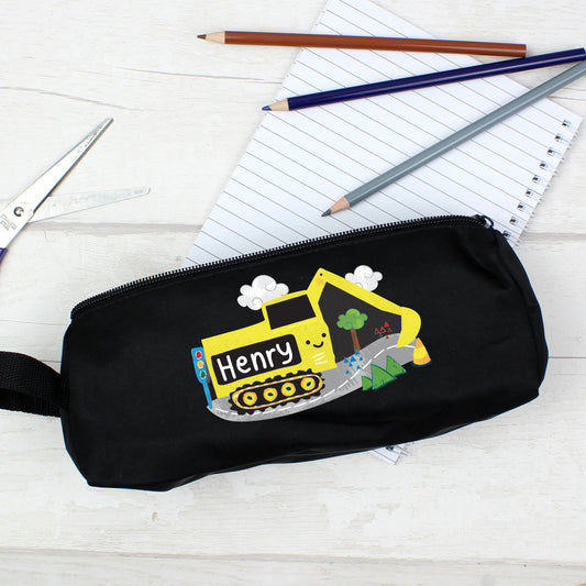 Personalised Digger Black Pencil Case