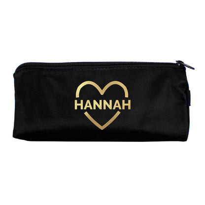 Personalised Gold Heart Black Pencil Case 23cm