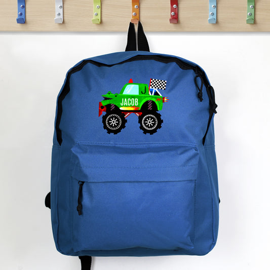 Personalised Monster Truck Blue Backpack