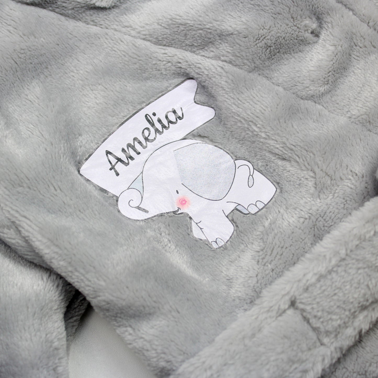 Personalised Elephant Grey Hooded Baby Dressing Gown 0-6 Months