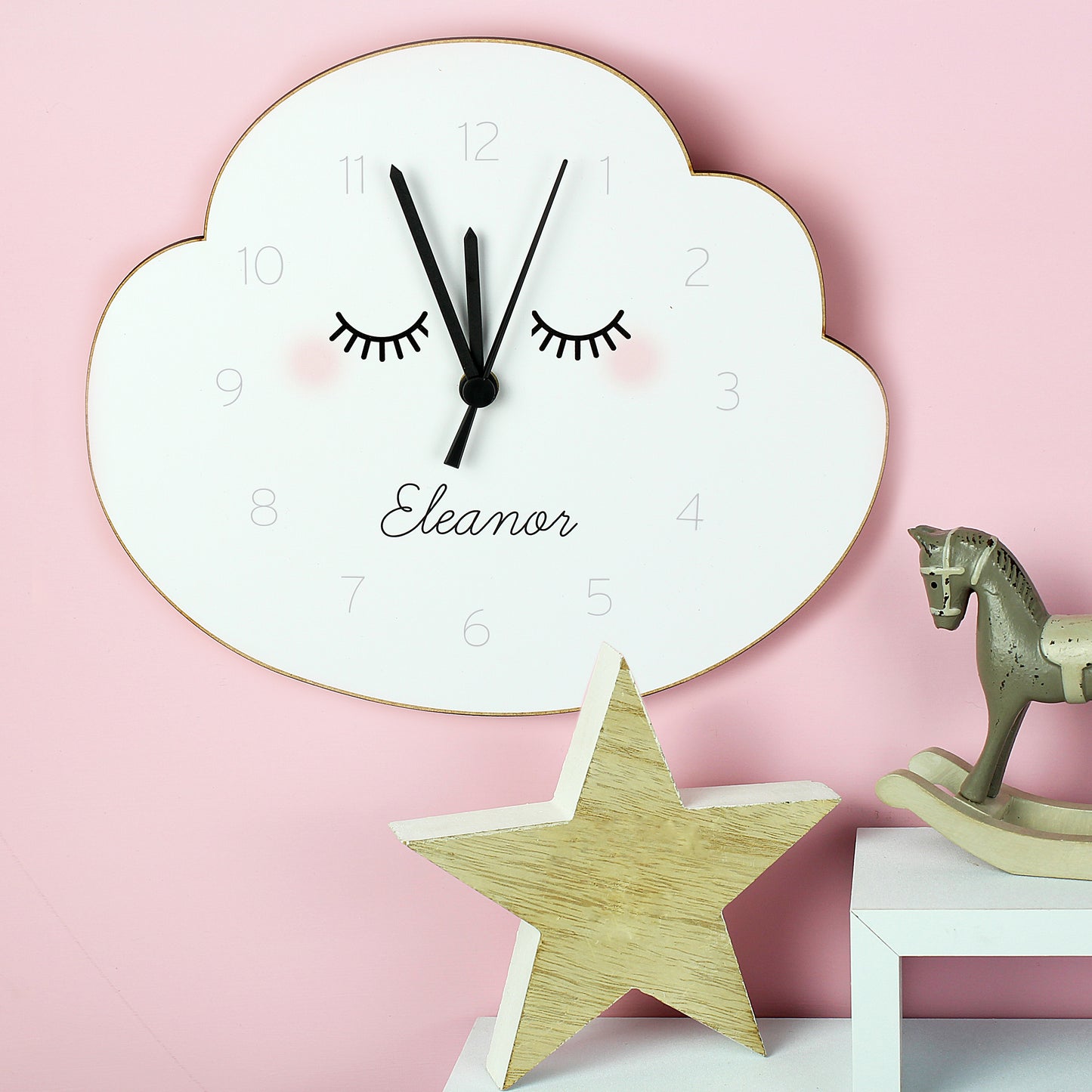 Personalised Eyelash Cloud Shape Wooden Wall Clock 23cm