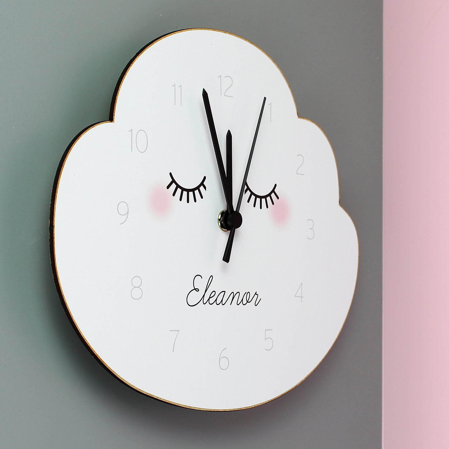Personalised Eyelash Cloud Shape Wooden Wall Clock 23cm
