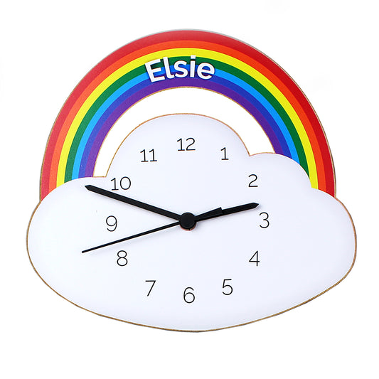 Personalised Rainbow and Cloud Shape Wooden Clock 23cm