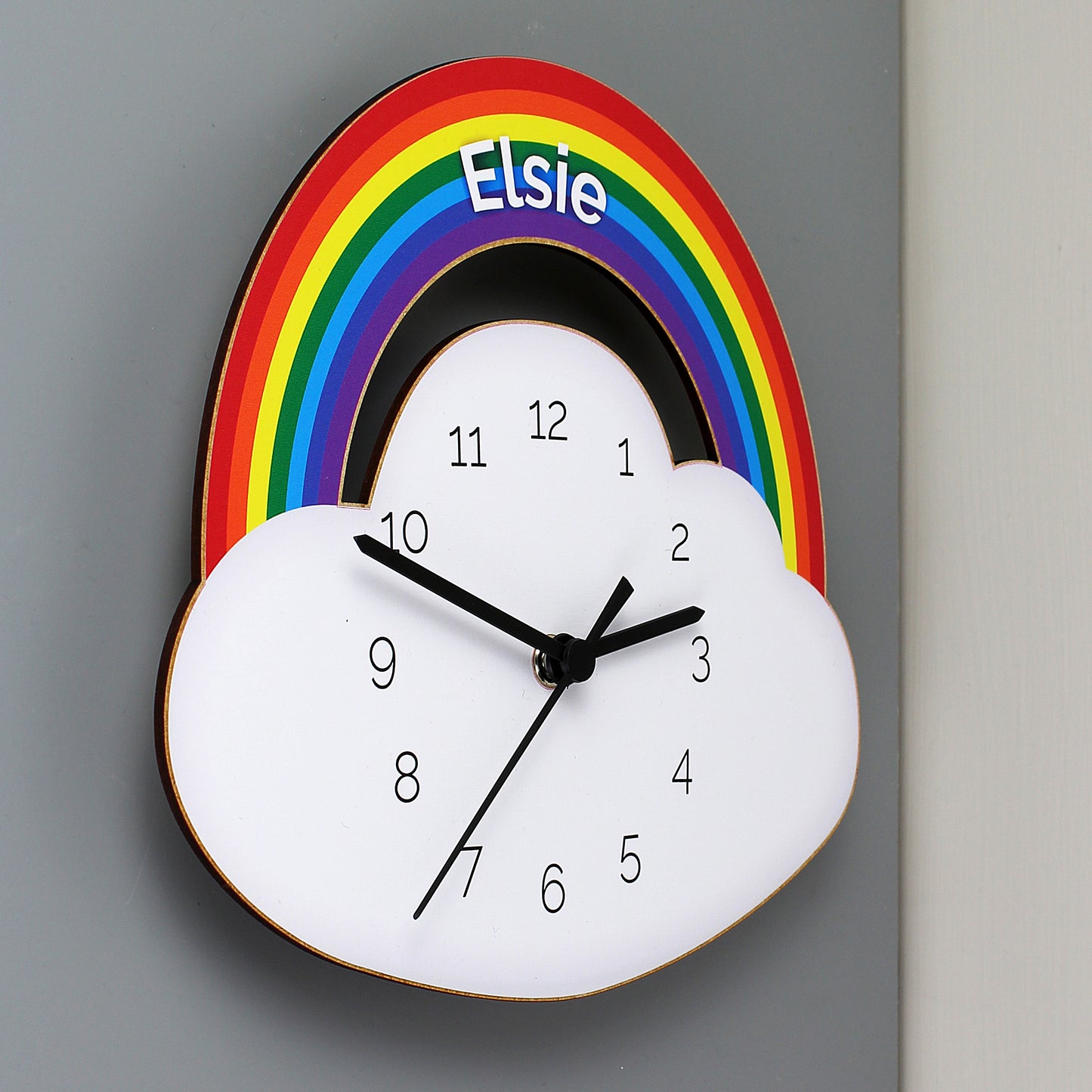 Personalised Rainbow and Cloud Shape Wooden Clock 23cm