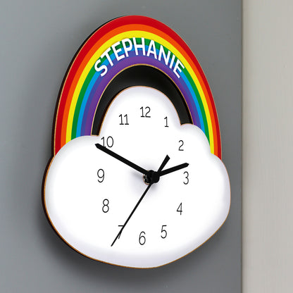 Personalised Rainbow and Cloud Shape Wooden Clock 23cm