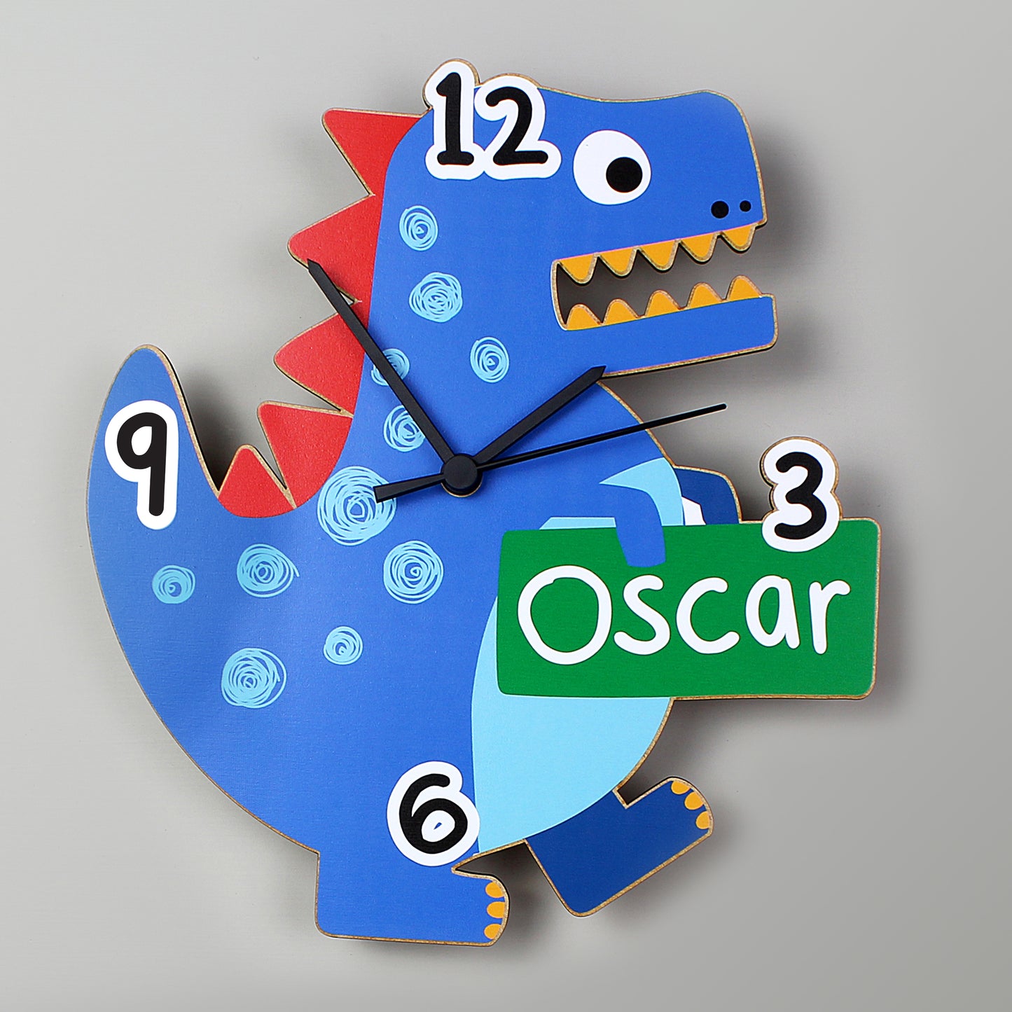 Personalised Dinosaur Shape Wooden Clock 27cm