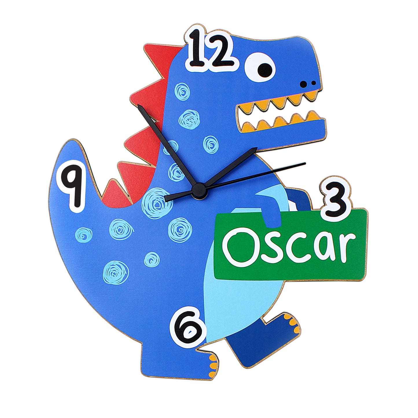 Personalised Dinosaur Shape Wooden Clock 27cm